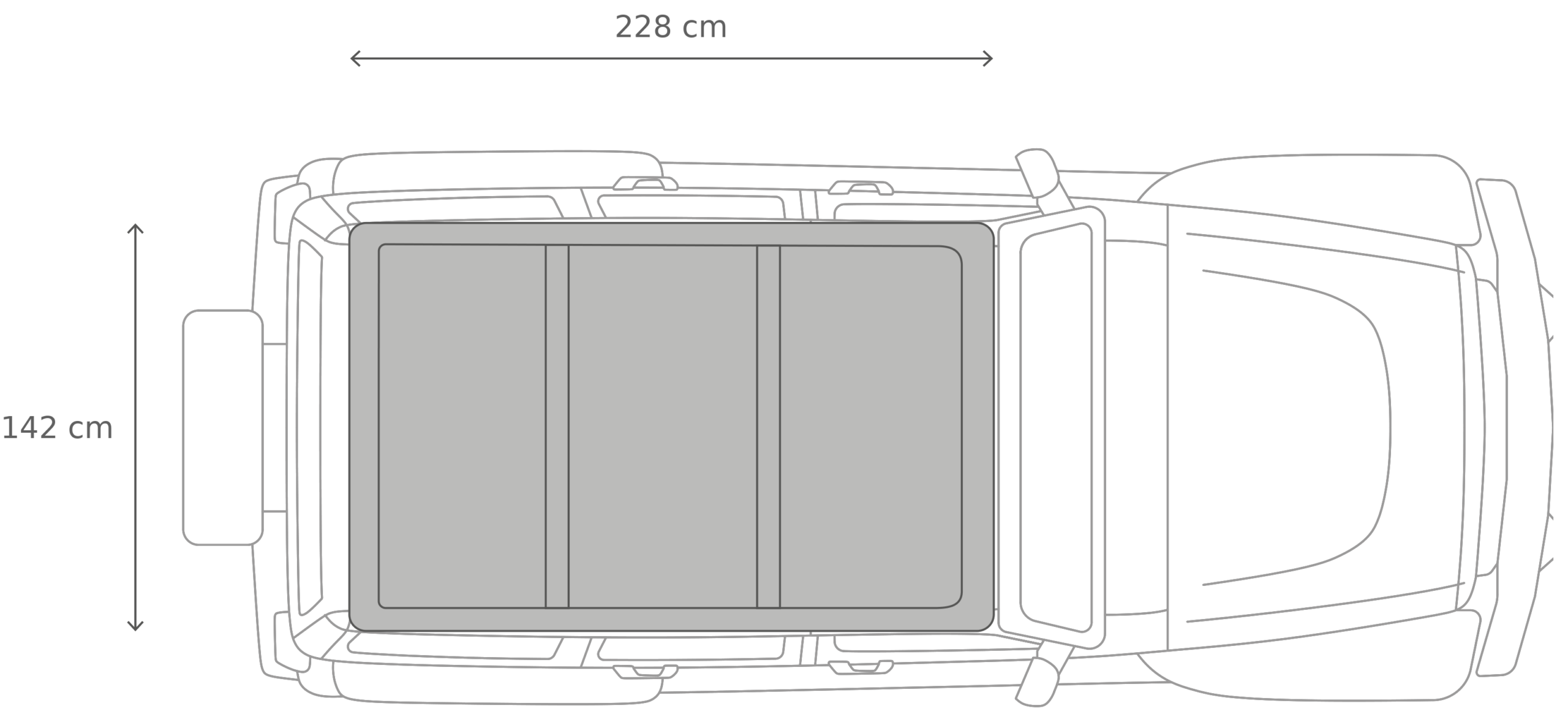 BDV Duo – Lukket, ovenfra (220 x 142 x 20 cm)