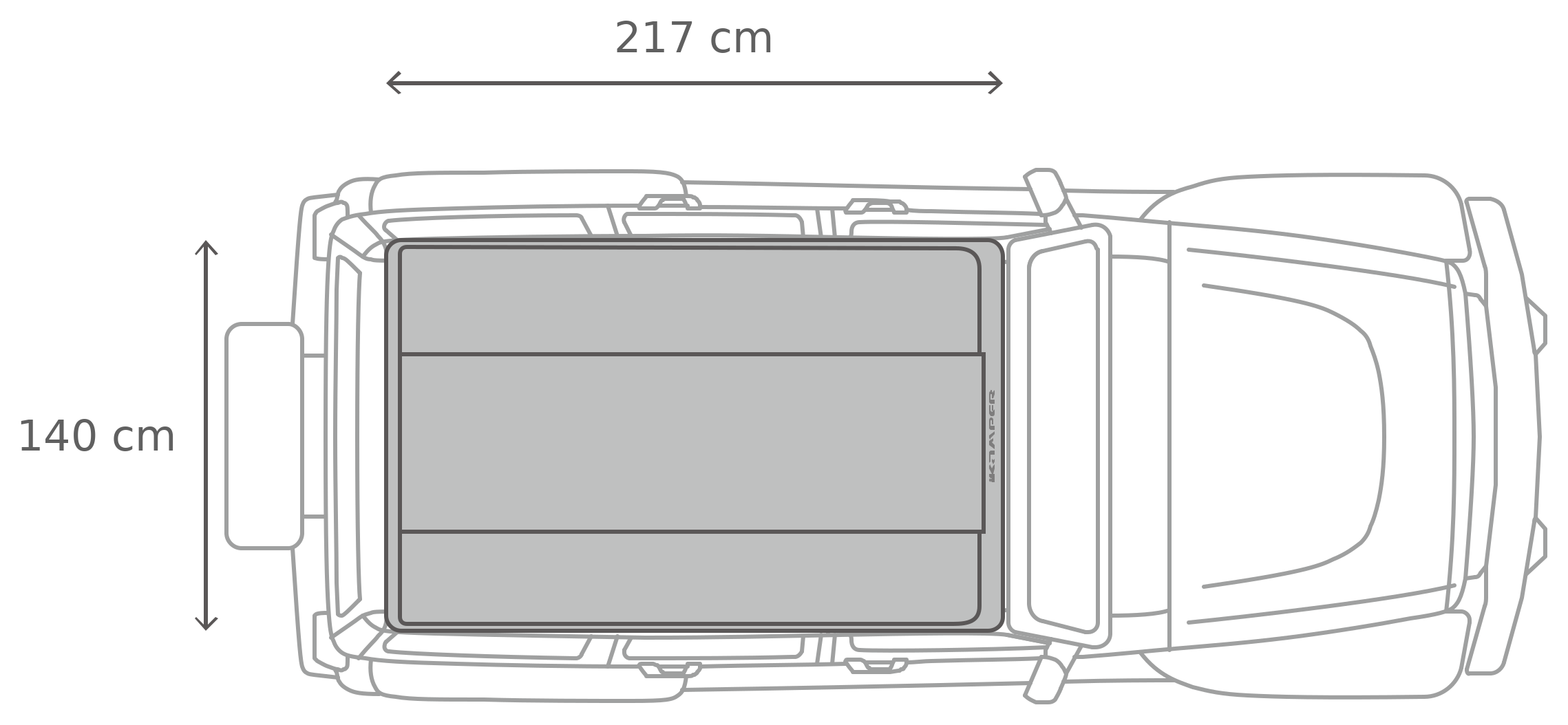 Skycamp 3.0 – Lukket, ovenfra (218 x 140 x 33 cm)