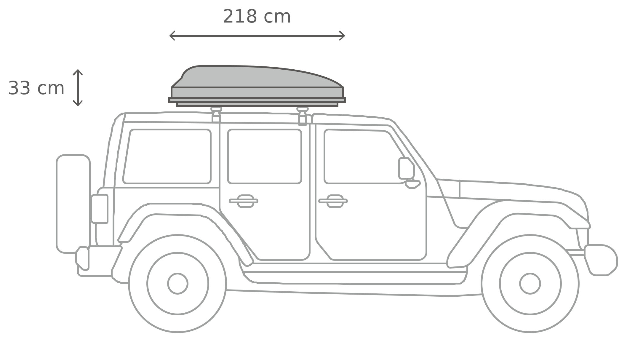 Skycamp 3.0 Mini – Lukket, fra siden (218 x 140 x 33 cm)