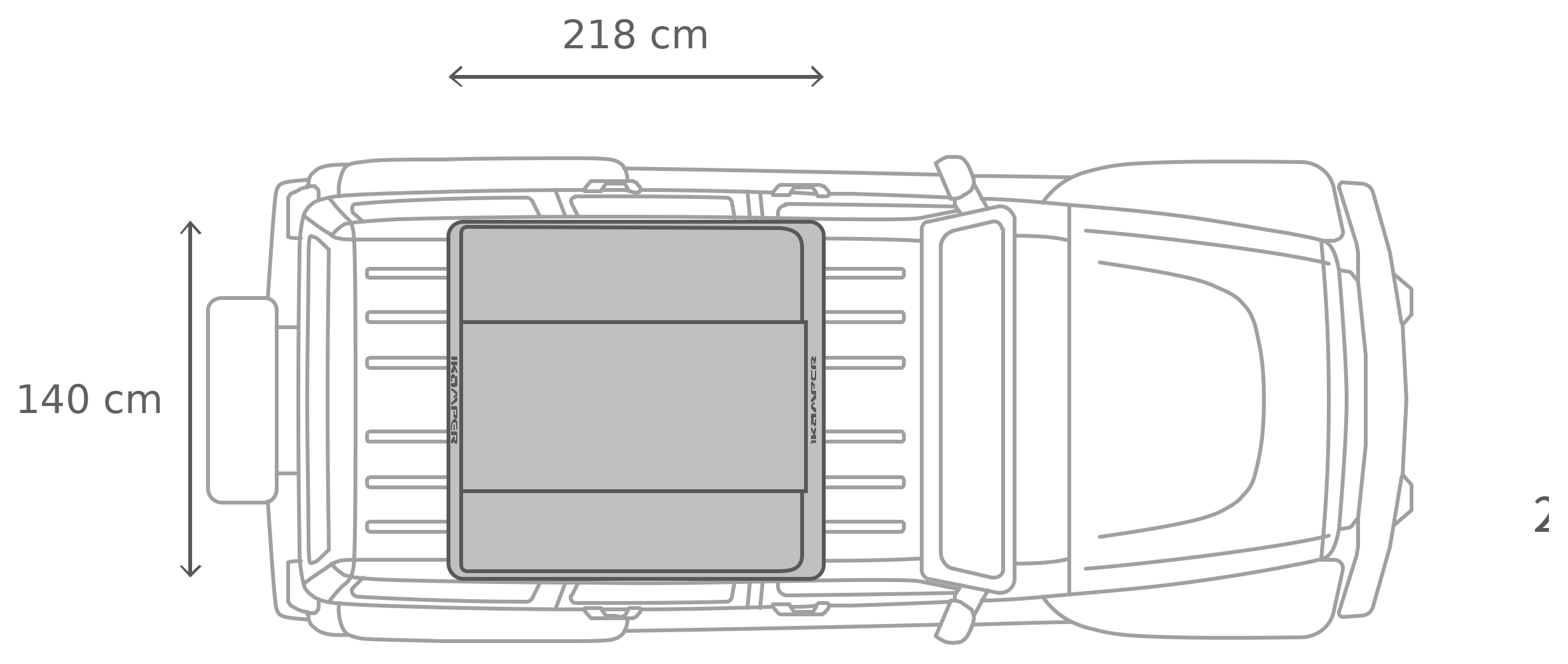 Skycamp 3.0 Mini – Lukket, ovenfra (218 x 140 x 33 cm)
