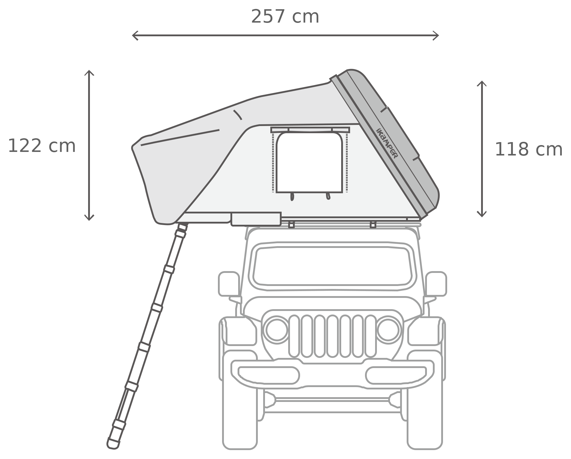 Skycamp 3.0 Mini – Åpen, forfra (130 x 210 x 122 cm)