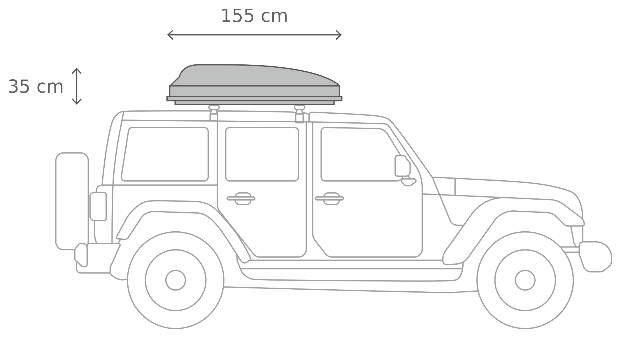Skycamp 4.0 Duo – Lukket, fra siden (155 x 133 x 35 cm)