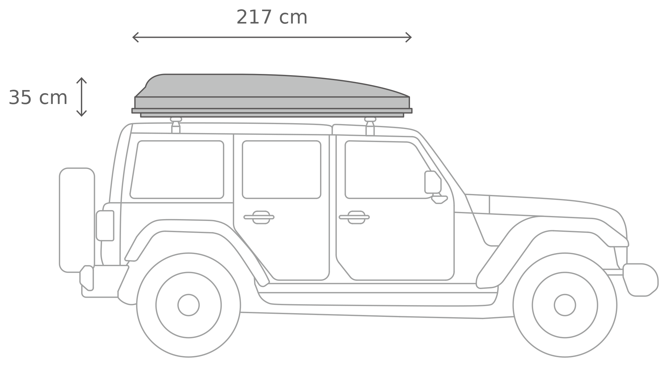 Skycamp 4.0 Quad – Lukket, fra siden (217 x 140 x 35 cm)