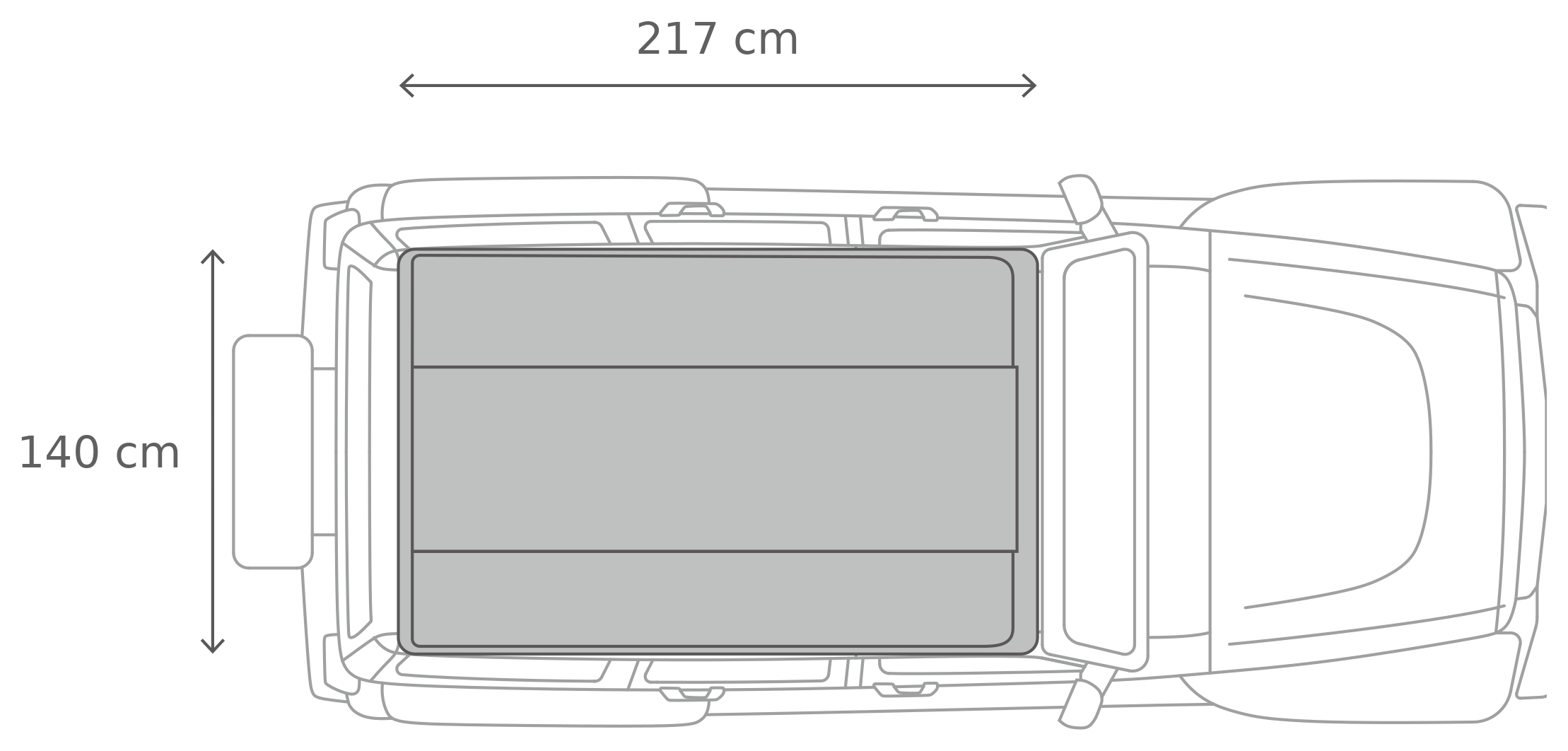 Skycamp 4.0 Quad – Lukket, ovenfra (217 x 140 x 35 cm)