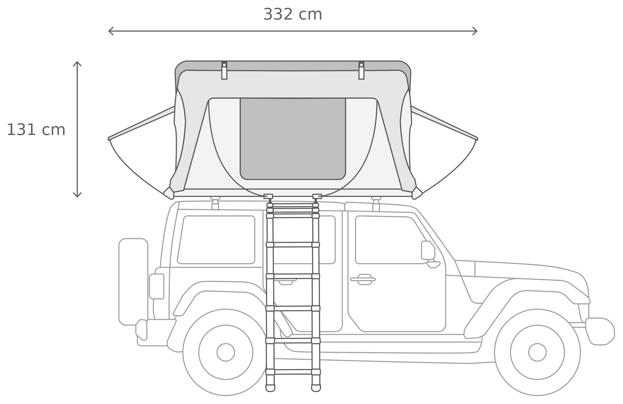 Skycamp 4.0 Quad – Åpen, fra siden (215 x 211 x 131 cm)