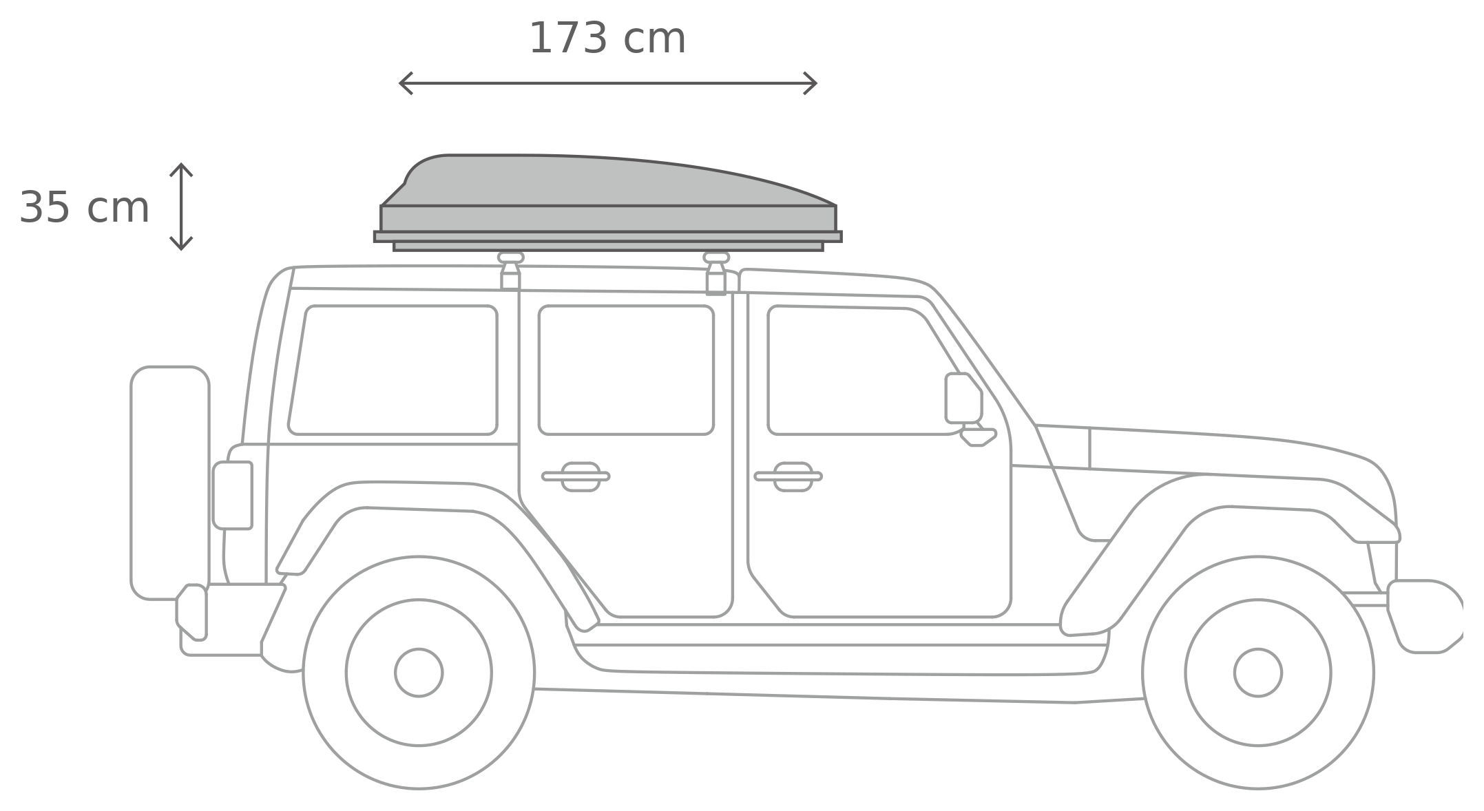 Skycamp 4.0 Trio – Lukket, fra siden (173 x 133 x 35 cm)