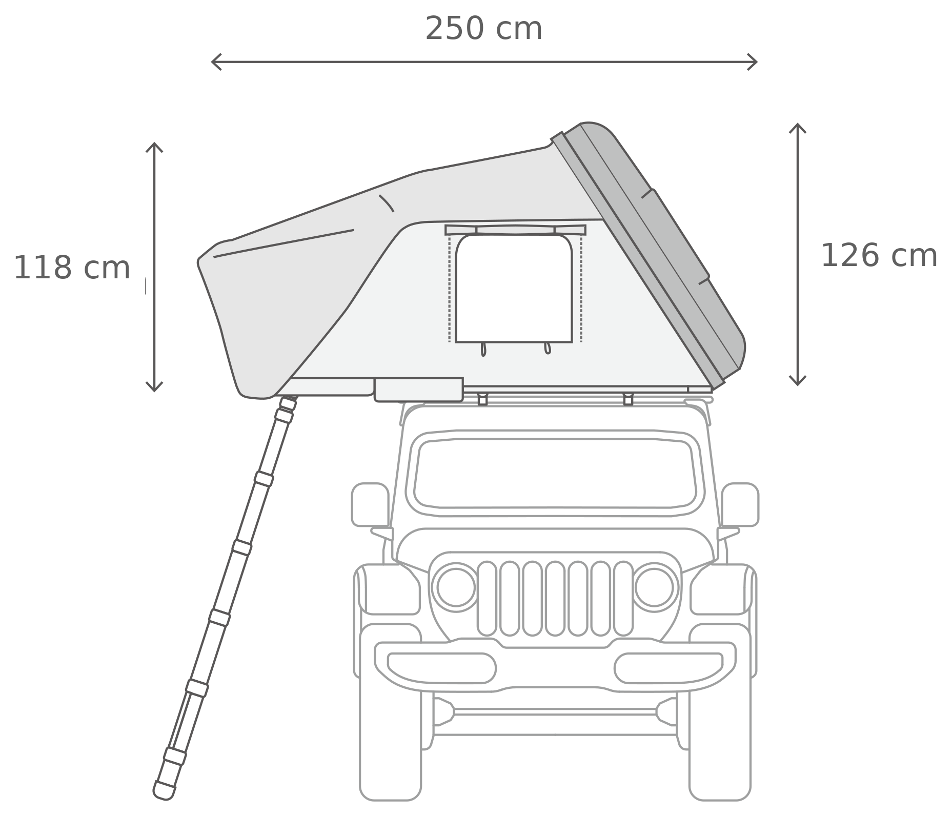 Skycamp 4.0 Trio – Åpen, forfra (171 x 210 x 126 cm)