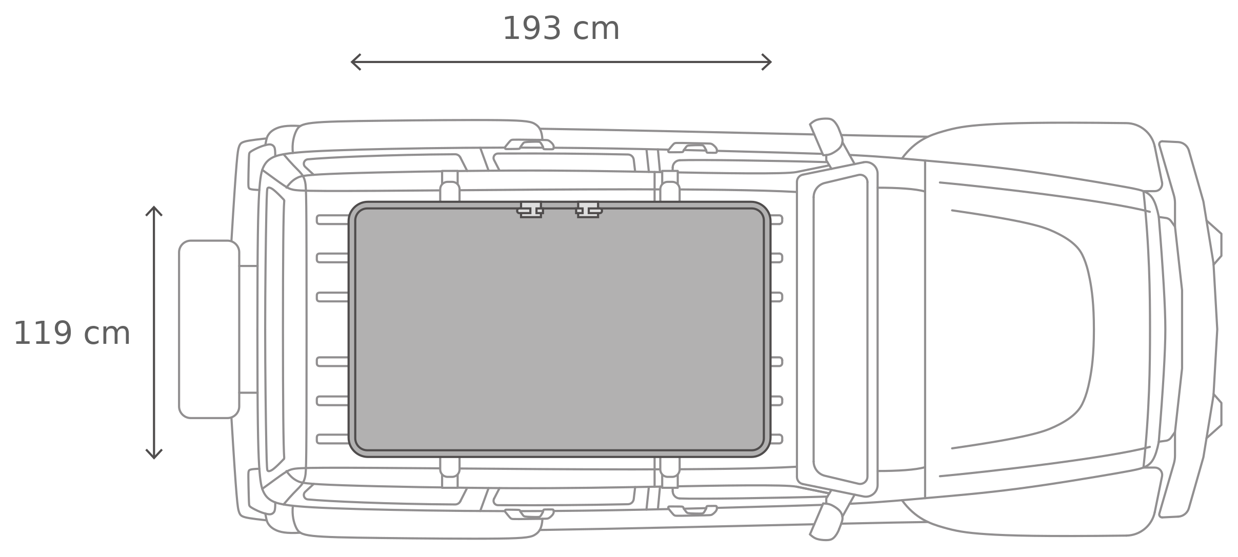 X-Cover 3.0 – Lukket, ovenfra (193 x 119 x 28 cm)